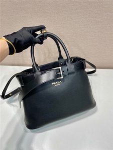 Prada Buckle Medium Leather Handbag With Belt 1BA434 Black-2.jpg