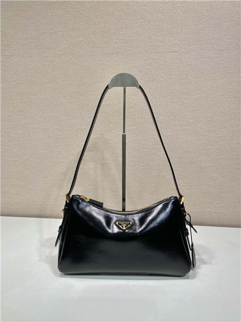 Prada Aimee Medium Leather Shoulder Bag 1BC229 Black Patent