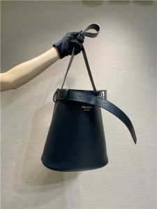 Prada Buckle Leather Bucket Bag With Belt 1BE085 Black-2.jpg