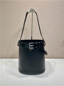 Prada Buckle Leather Bucket Bag With Belt 1BE085 Black-3.jpg