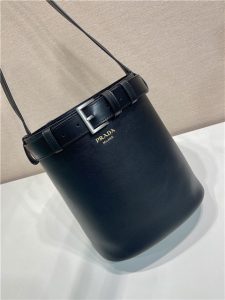 Prada Buckle Leather Bucket Bag With Belt 1BE085 Black-4.jpg