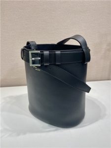 Prada Buckle Leather Bucket Bag With Belt 1BE085 Black-5.jpg