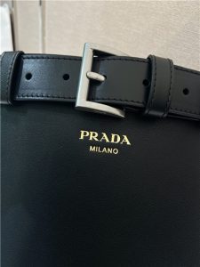 Prada Buckle Leather Bucket Bag With Belt 1BE085 Black-9.jpg