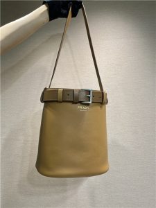 Prada Buckle Leather Bucket Bag With Belt 1BE085 Caramel-1.jpg