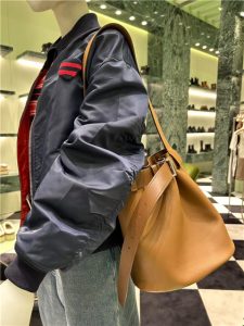 Prada Buckle Leather Bucket Bag With Belt 1BE085 Caramel-13.jpg