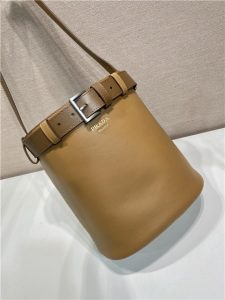 Prada Buckle Leather Bucket Bag With Belt 1BE085 Caramel-5.jpg