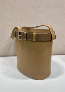 Prada Buckle Leather Bucket Bag With Belt 1BE085 Caramel-6.jpg