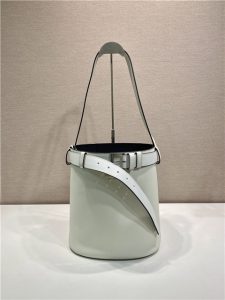 Prada Buckle Leather Bucket Bag With Belt 1BE085 White-3.jpg