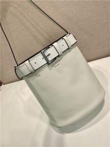 Prada Buckle Leather Bucket Bag With Belt 1BE085 White-5.jpg