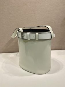 Prada Buckle Leather Bucket Bag With Belt 1BE085 White-6.jpg