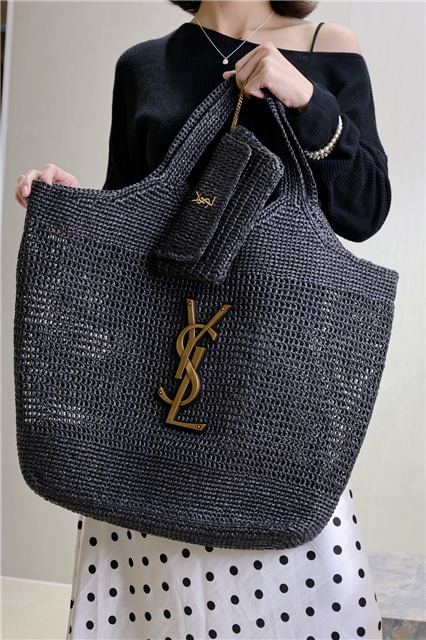 YSL Icare Maxi Shopping Bag 772191 Black Raffia-10.jpg
