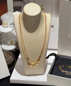 Celine Womens Double Necklace in Brass With Gold Finish Golden-2.jpg