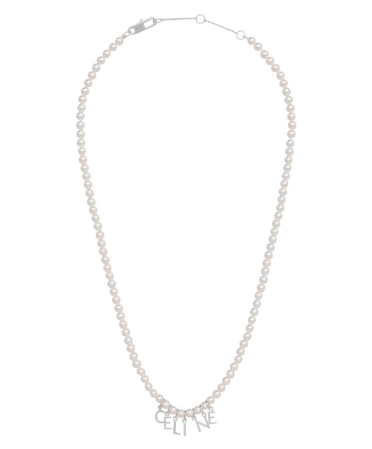 Celine Womens Monochroms Necklace In Glass Pearls And Brass With Rhodium Finish White-1.jpg