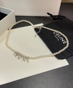 Celine Womens Monochroms Necklace In Glass Pearls And Brass With Rhodium Finish White-2.jpg