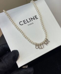 Celine Womens Monochroms Necklace In Glass Pearls And Brass With Rhodium Finish White-4.jpg