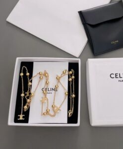 Celine Womens Triomphe Folk Beads Sautoir In Brass With Gold Finish Golden-2.jpg