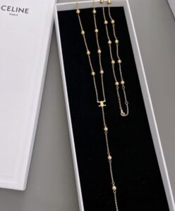 Celine Womens Triomphe Folk Beads Sautoir In Brass With Gold Finish Golden-5.jpg