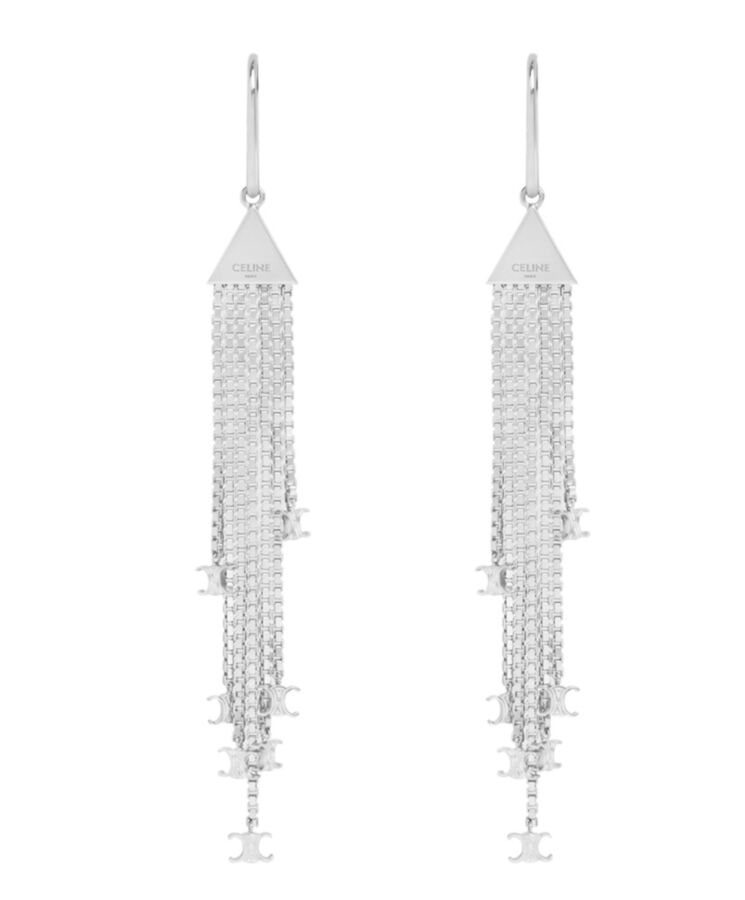 Celine Womens Triomphe Folk Fringe Earrings In Brass With Rhodium Finish Silver-1.jpg