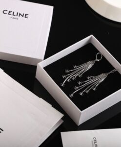 Celine Womens Triomphe Folk Fringe Earrings In Brass With Rhodium Finish Silver-2.jpg