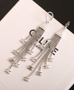 Celine Womens Triomphe Folk Fringe Earrings In Brass With Rhodium Finish Silver-3.jpg