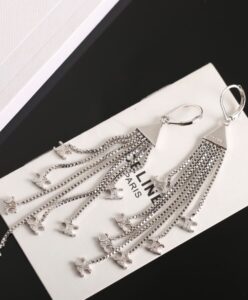 Celine Womens Triomphe Folk Fringe Earrings In Brass With Rhodium Finish Silver-4.jpg