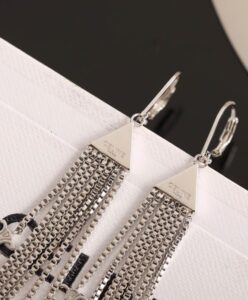 Celine Womens Triomphe Folk Fringe Earrings In Brass With Rhodium Finish Silver-5.jpg