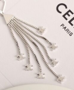 Celine Womens Triomphe Folk Fringe Earrings In Brass With Rhodium Finish Silver-6.jpg