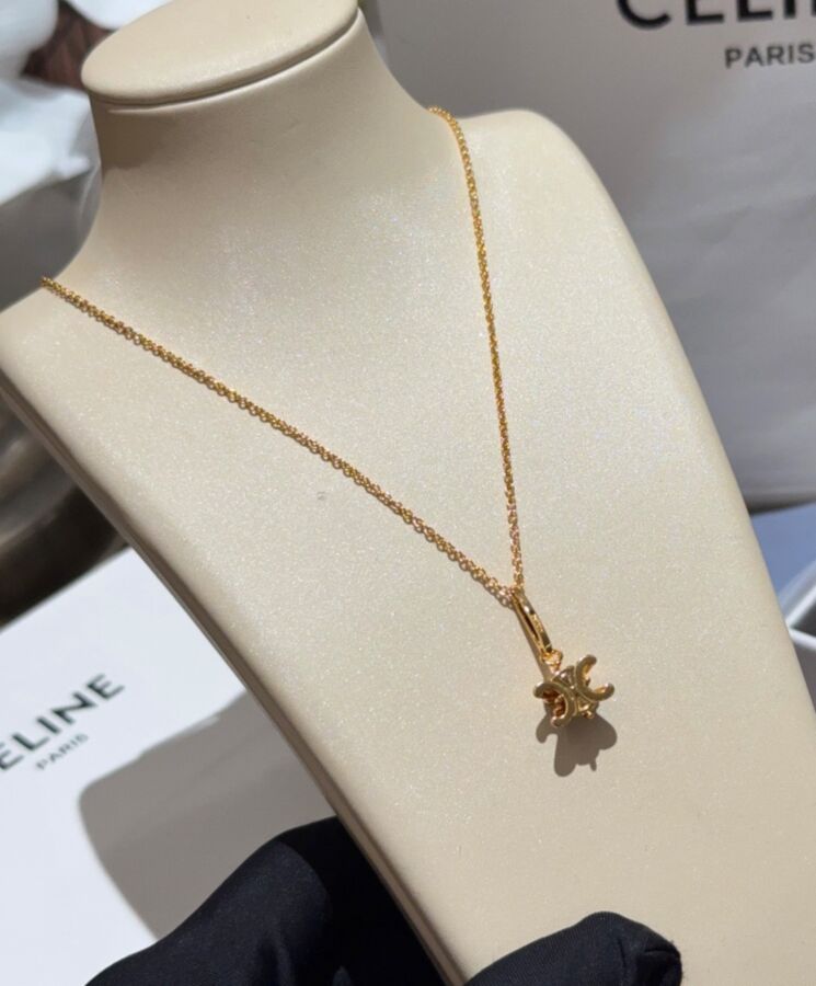 Celine Womens Triomphe Solitaire Necklace In Brass With Gold Finish Golden-2.jpg