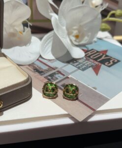 Valentino Womens V Logo Signed Swarovski Earrings Green-4.jpg
