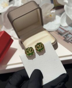 Valentino Womens V Logo Signed Swarovski Earrings Green-5.jpg