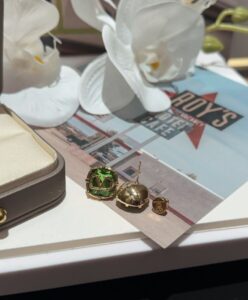 Valentino Womens V Logo Signed Swarovski Earrings Green-6.jpg