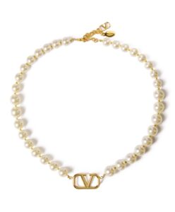Valentino Womens Vlogo Signature Metal Necklace With Swarovski Pearls White-1.jpg