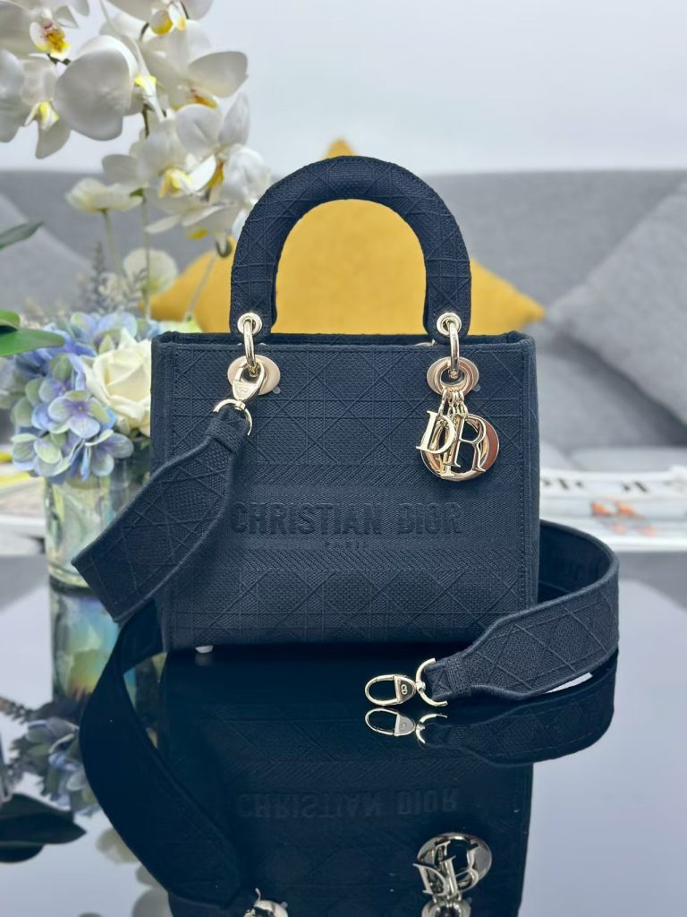 Dior Medium Lady D-lite Bag Black Cannage Embroidery-1