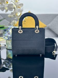 Dior Medium Lady D-lite Bag Black Cannage Embroidery-2