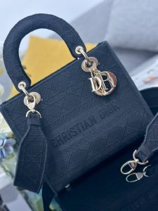 Dior Medium Lady D-lite Bag Black Cannage Embroidery-5
