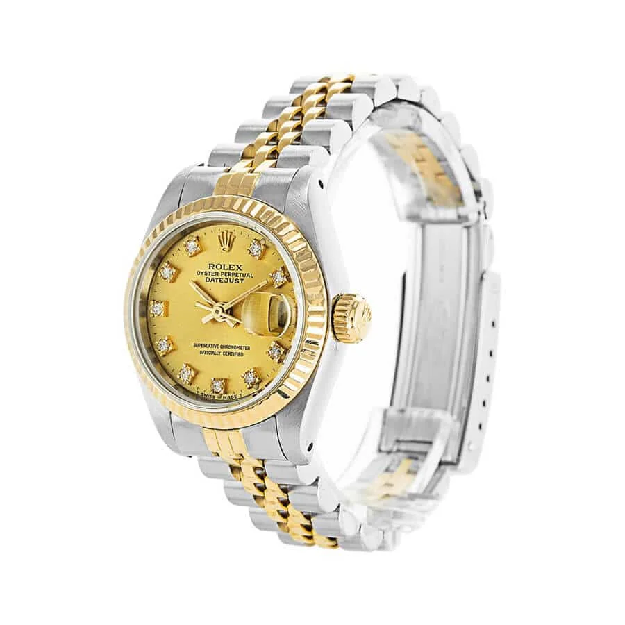 Rolex Datejust Yellow Gold Steel Diamond Dial Ladies 69173 Jubilee