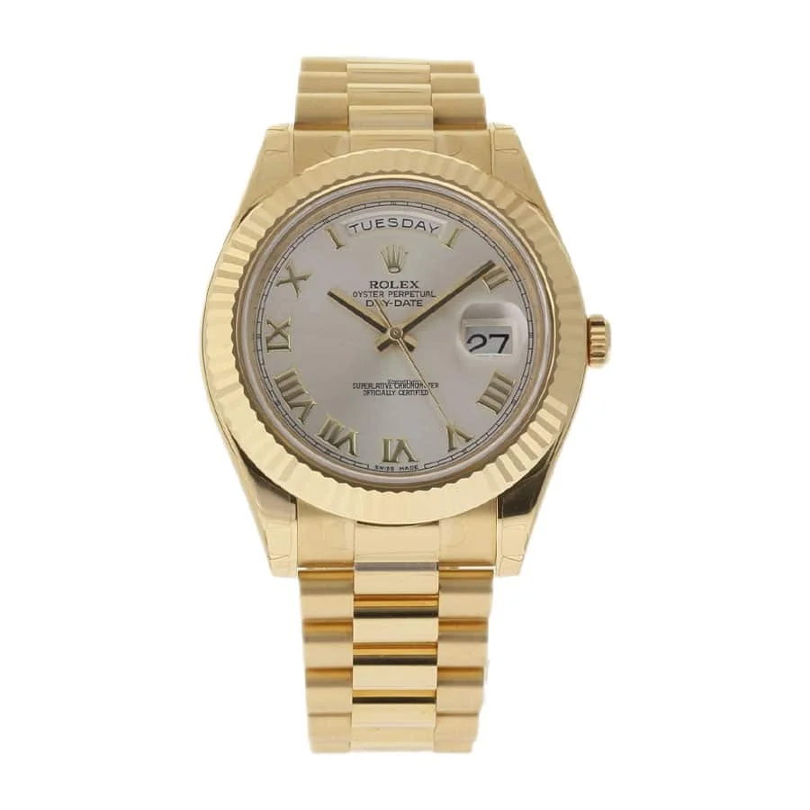 Rolex Day-Date II Collection Gold Silver White Dial 218238