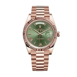 Rolex Day-Date Rose Gold Green Roman Dial  