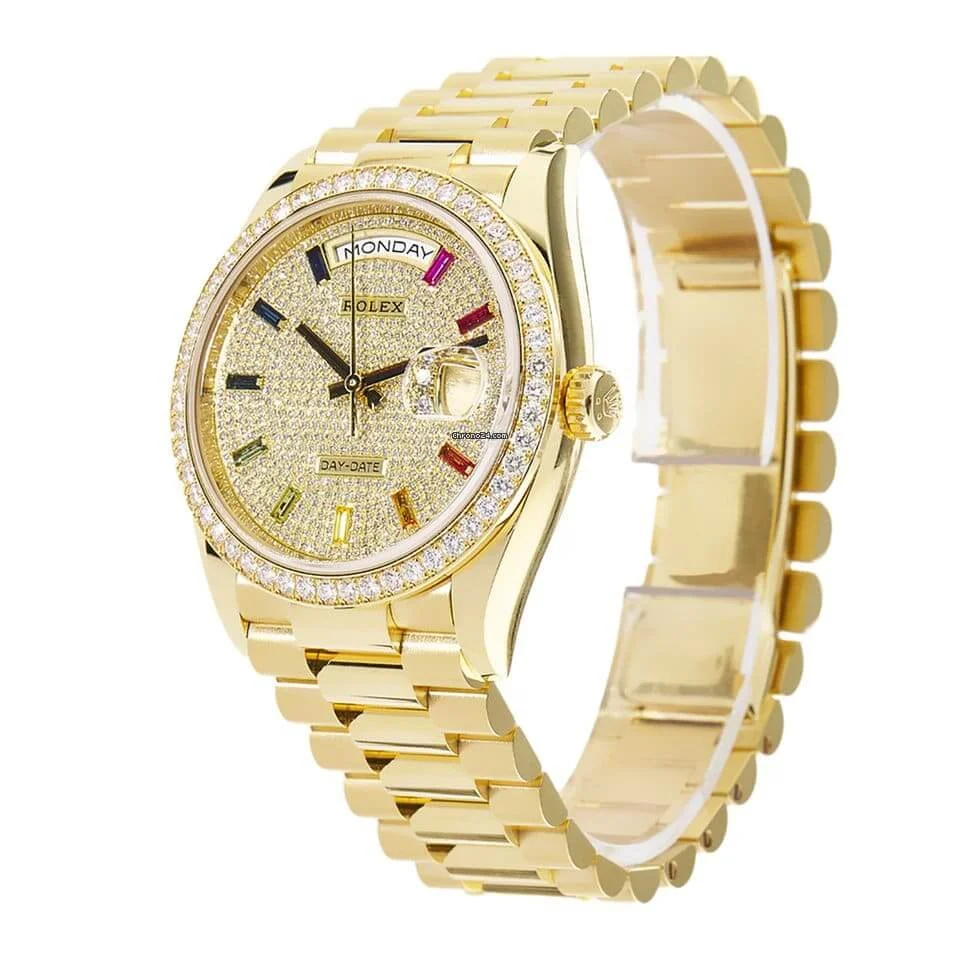 Rolex Day-Date Yellow Gold With Pave Diamond Dial Sapphire 128348RBR-0030