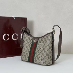 Gucci Ophidia Small Shoulder Bag in Beige and Brown GG fabric-2