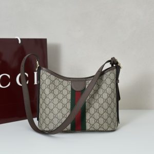 Gucci Ophidia Small Shoulder Bag in Beige and Brown GG fabric-3