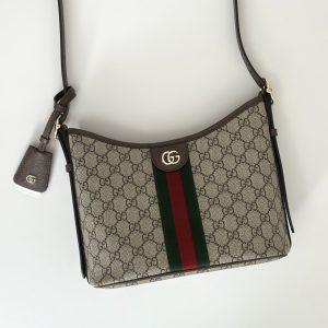 Gucci Ophidia Small Shoulder Bag in Beige and Brown GG fabric-8