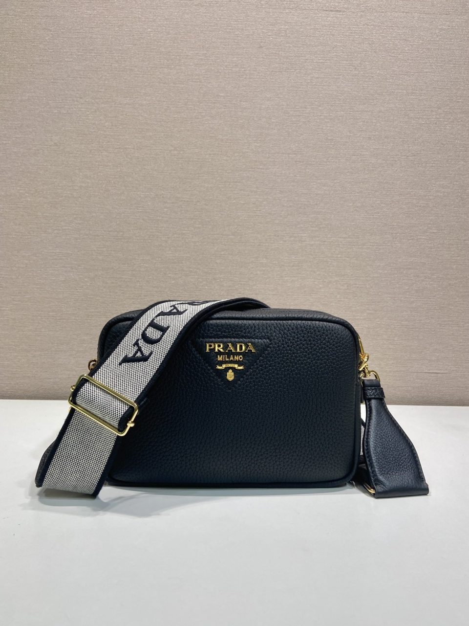 Prada Small Leather Shoulder Bag 1BD082-1-Black-1