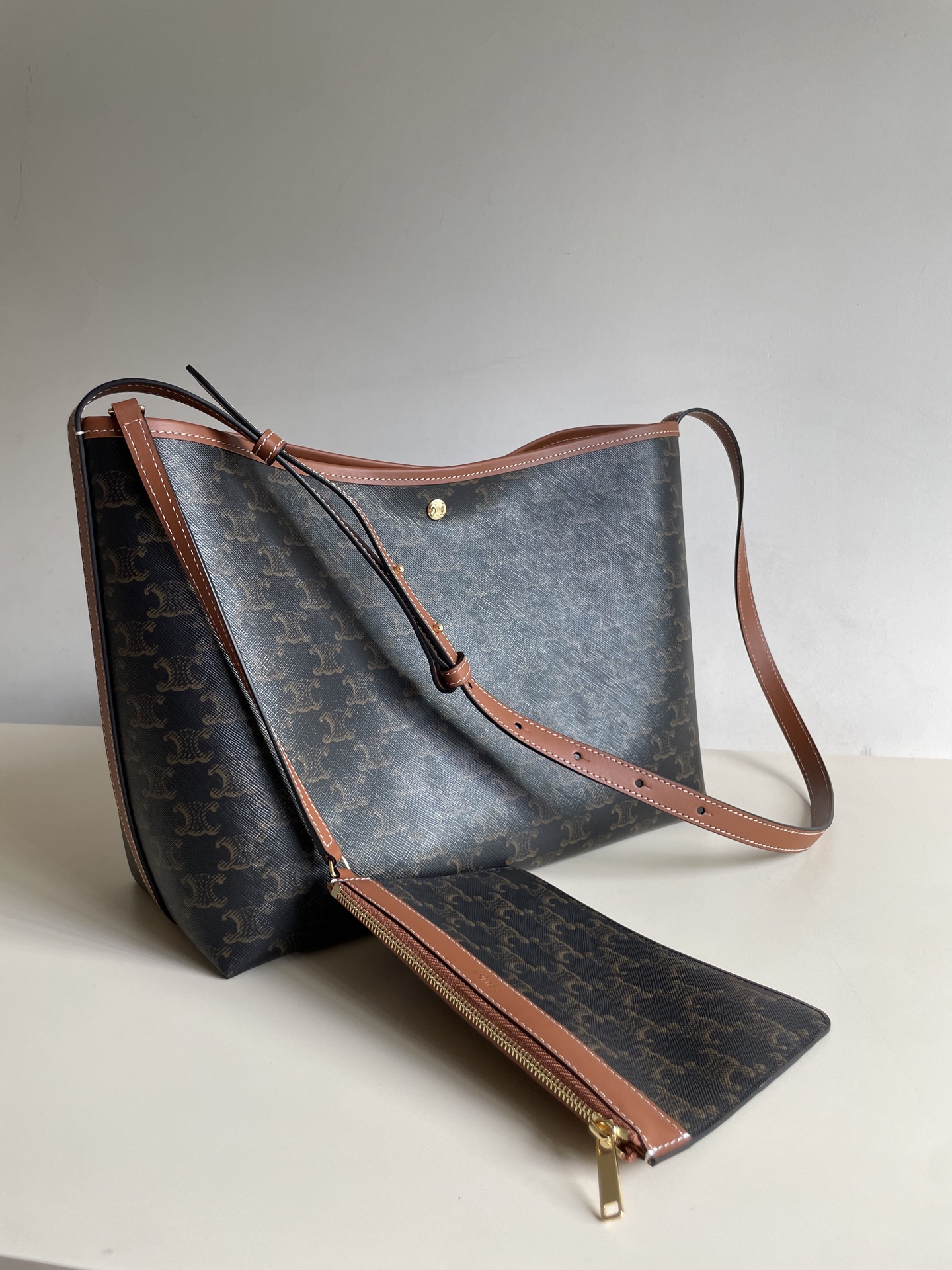 Celine Soft Shopper Bag in Triomphe Canvas & Calfskin-2