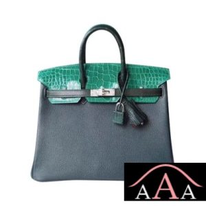 HERMES BIRKIN 25 HANDBAG PATCHWORK VERT CROCODILE SHW-1.jpg