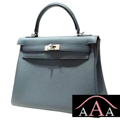 Hermes Kelly 25 Blue Orage Y7 Togo Leather Handstitched Shw