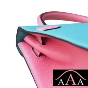 HERMES KELLY 25 HANDBAG 7F BLUE PAON AND 1Q ROSE CONFETTI CHEVERE GHW-5.jpg