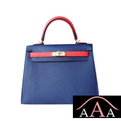 Hermes Kelly 25 Handbag CC73 Blue Saphir And T5 Rose Jaipur Epsom Ghw
