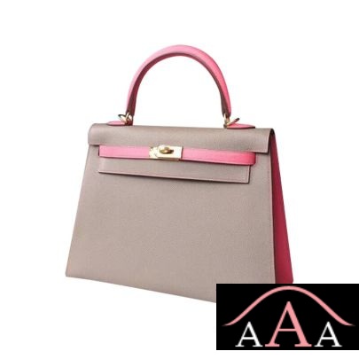 Hermes Kelly 25 Handbag M8 Gris Asphalt And 8W Rose Azalee Epsom Ghw