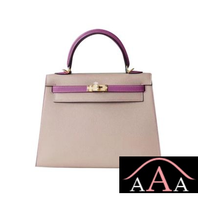 Hermes Kelly 25 Handbag M8 Gris Asphalt And P9 Anemone Epsom Ghw